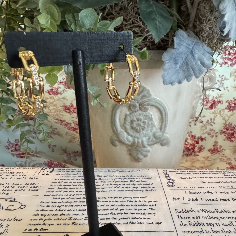 Stainless Steel Gold Link Hoop Earrings - Women Jewelry